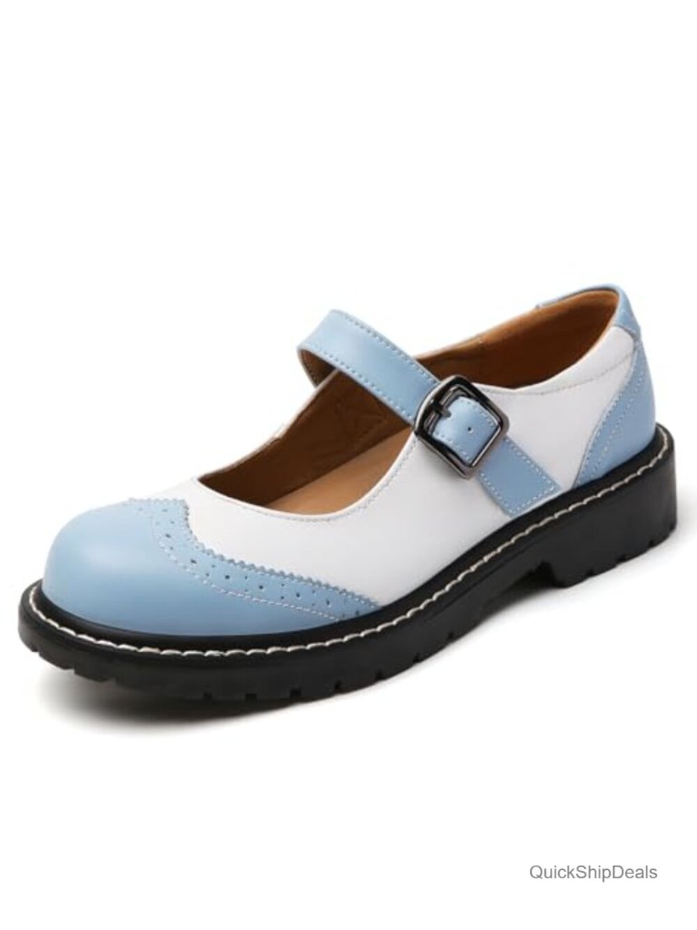 Mary Jane Shoes Women Comfort Leather Oxford Flats Non-Slip Round Toe
